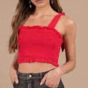 DISCOVERY Women Red Smocked Cropped Cami Top Tank Sz S NWOT